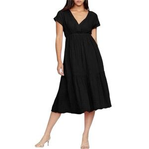 Michael Stars gauzy cotton a-line tiered black midi dress XS excellent condition